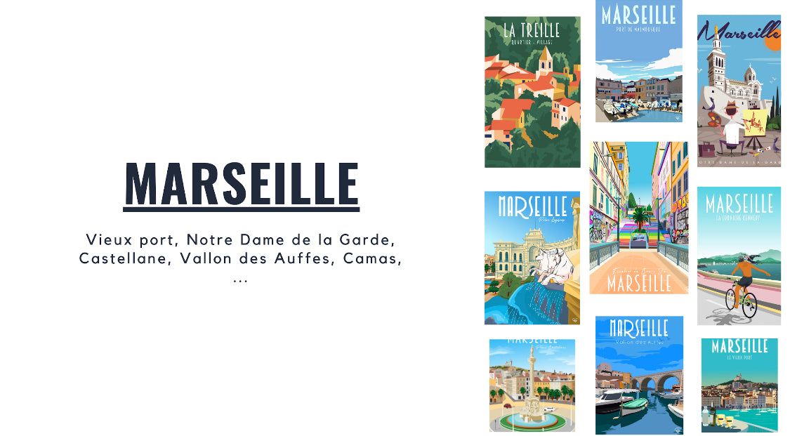Affiche Marseille - Le vieux port de Raphael Delerue – Maison Landolfi