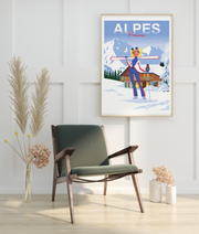 Affiche Alpes Françaises skieuse blonde de Raphael Delerue