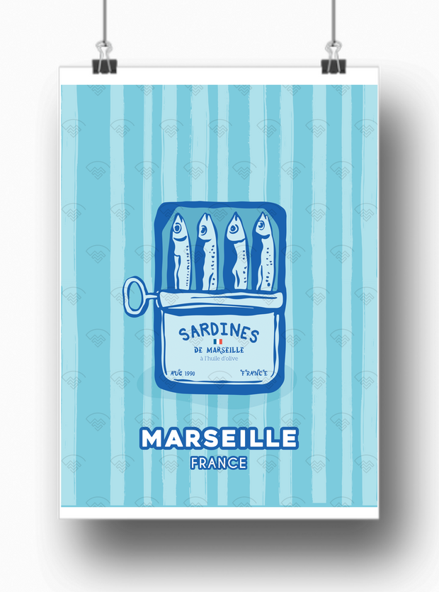 Affiche Marseille - Sardines Bleues par Maona Design