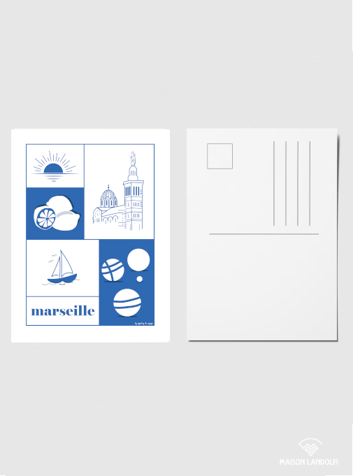 Carte postale Les symboles de Marseille Bleues par Les Affiches de voyage