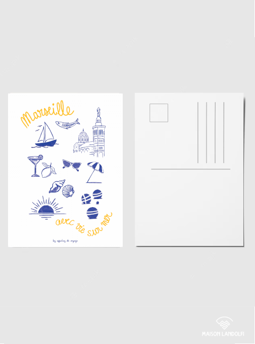 Carte postale Marseille avec vie sur mer par Les Affiches de Voyage
