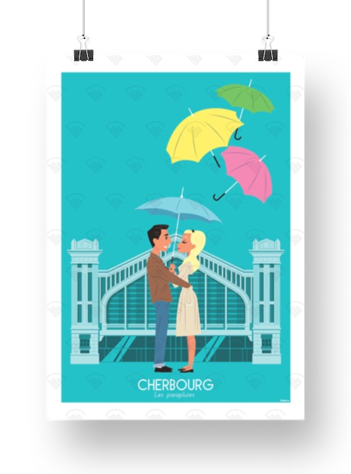 Affiche Normandie - Cherbourg les parapluies de Raphaël Delerue