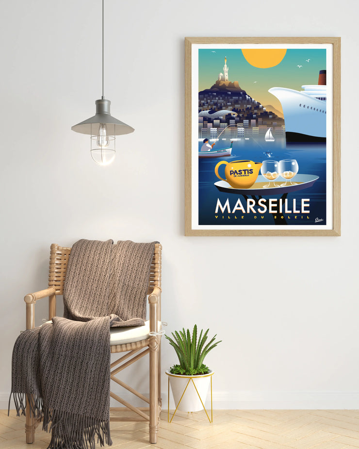 Affiche Marseille - Ville du soleil par Damien Clavé / Edition Limitée