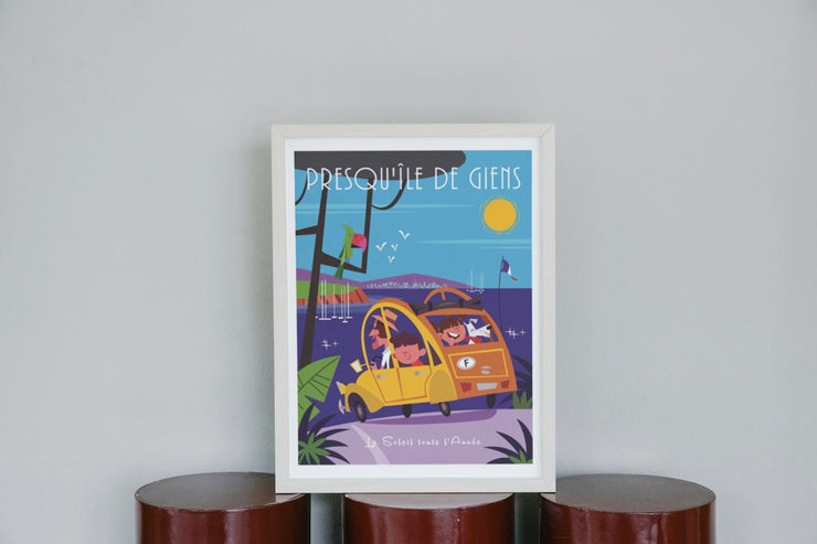 Affiche Hyères - Presqu'île de Giens voiture jaune par Gary Godel