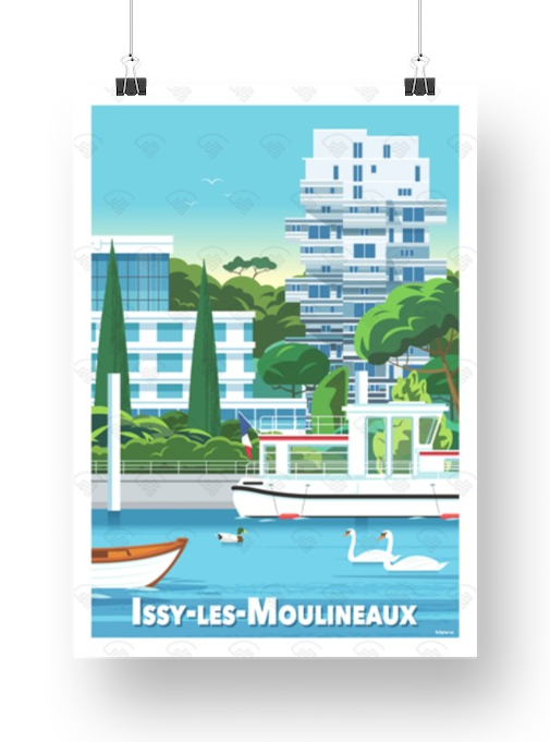 Affiche Issy-les-moulineaux bleue de Raphaël Delerue