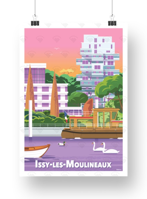 Affiche Issy-les-moulineaux rose de Raphaël Delerue