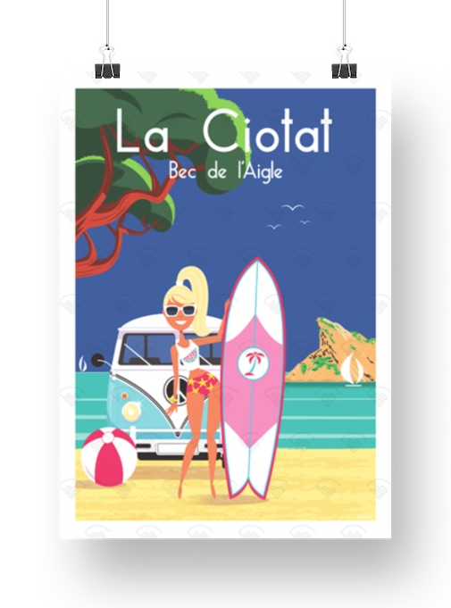 Affiche La Ciotat - Bec de l'aigle combi VW de Raphaël Delerue