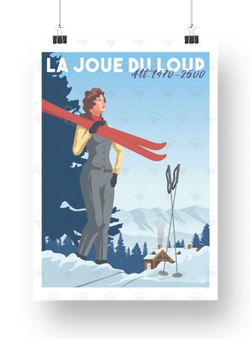 Affiche La Joue du Loup - Skieuse retro