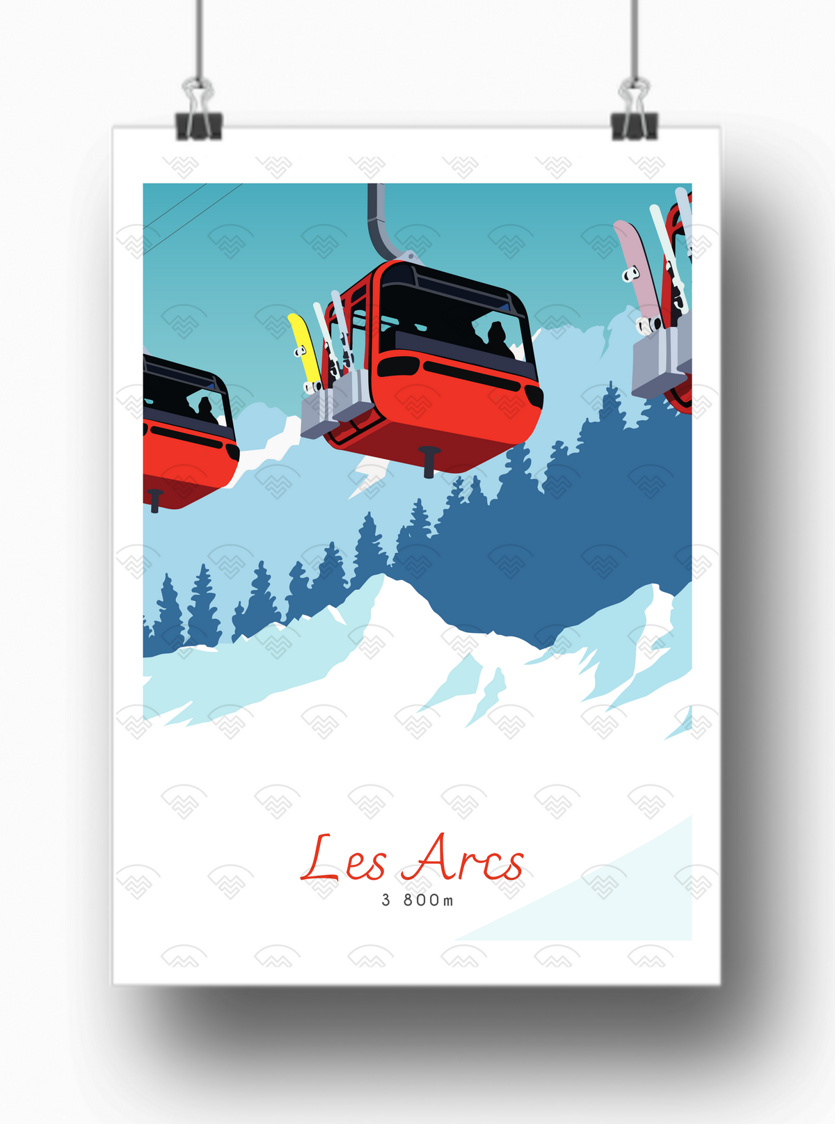 Affiche Les Arcs - Télécabines rouges par Maona