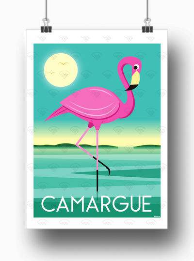 Affiche Camargue - Flamant rose de R. Delerue