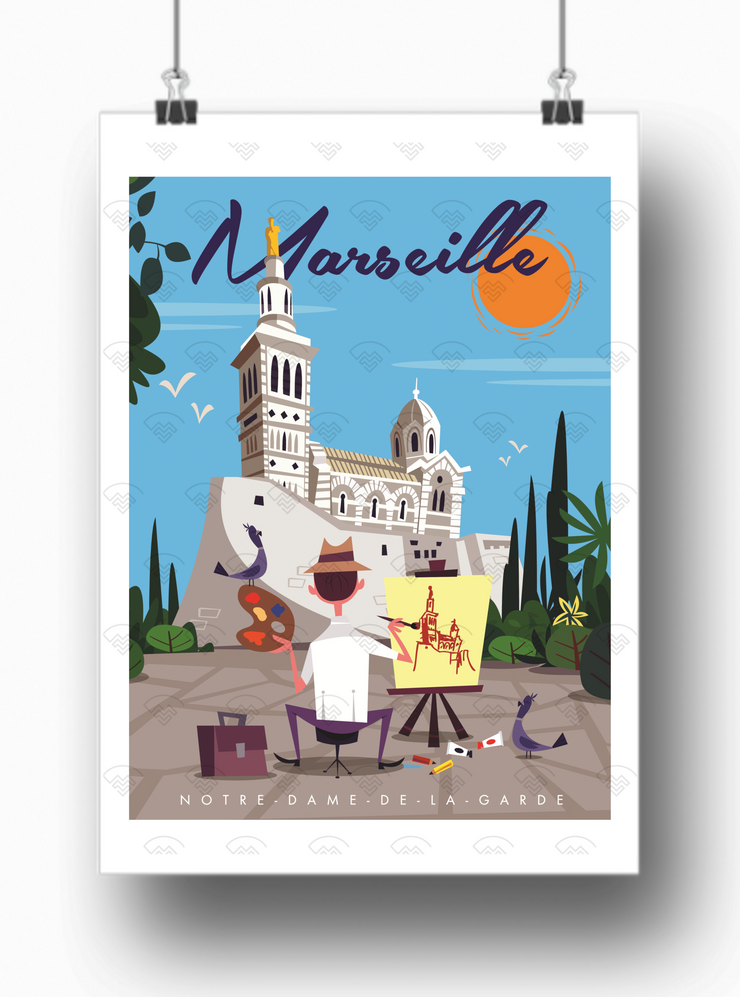 Affiche Marseille - Notre Dame de la Garde peintre par Gary Godel