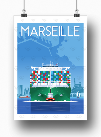 Affiche Marseille - Porte-conteneur de Raphael Delerue