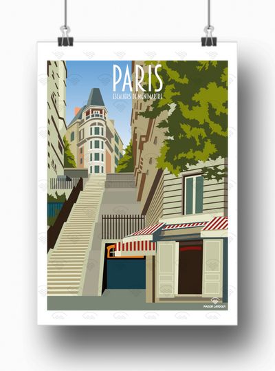 Affiche Paris - Escaliers Montmartre