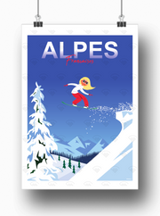 Affiche Alpes Française Surfeuse blonde de Raphael Delerue