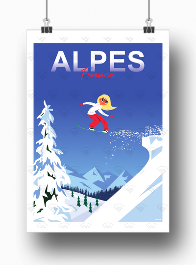 Affiche Alpes Française Surfeuse blonde de Raphael Delerue