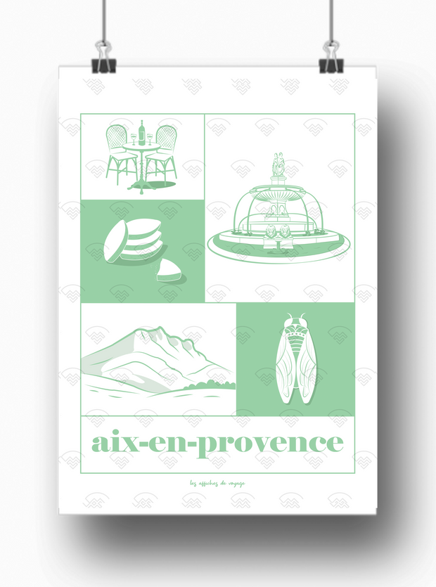 Affiche Aix-en-Provence symboles par les Affiches de Voyage