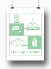 Affiche Aix-en-Provence symboles par les Affiches de Voyage