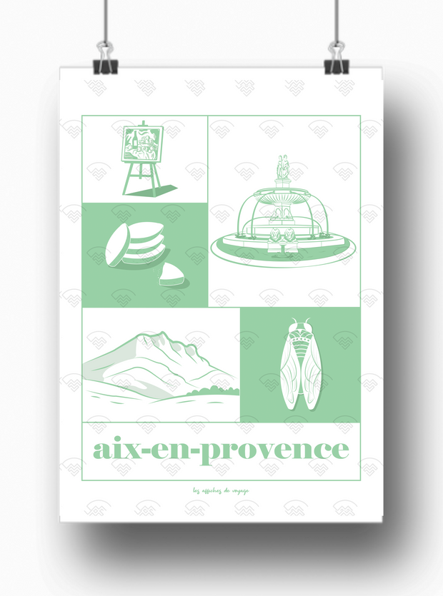 Affiche Aix-en-Provence symboles par les Affiches de Voyage
