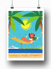Affiche Le Pradet - Plage de la Garonne femme hamac Raphael Delerue