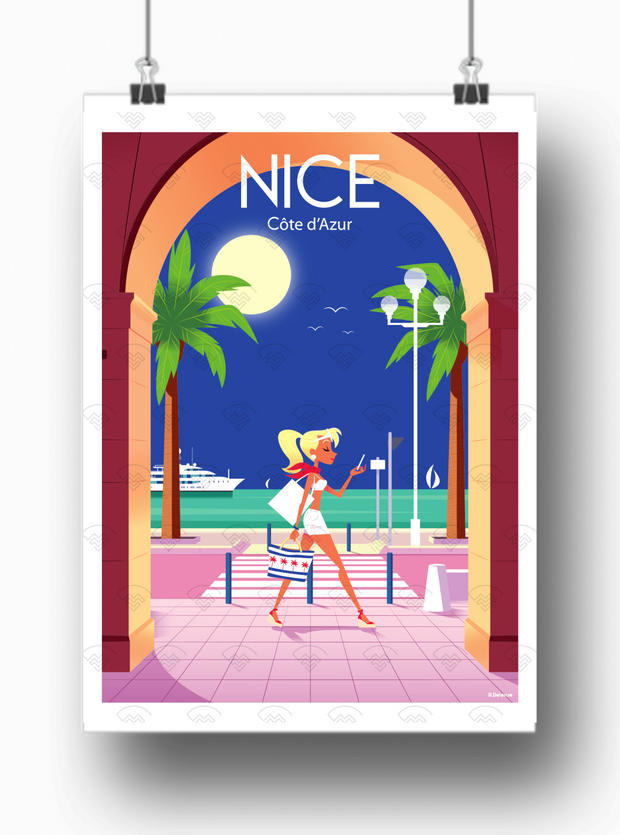 Affiche Nice - Femme en balade par Raphael Delerue