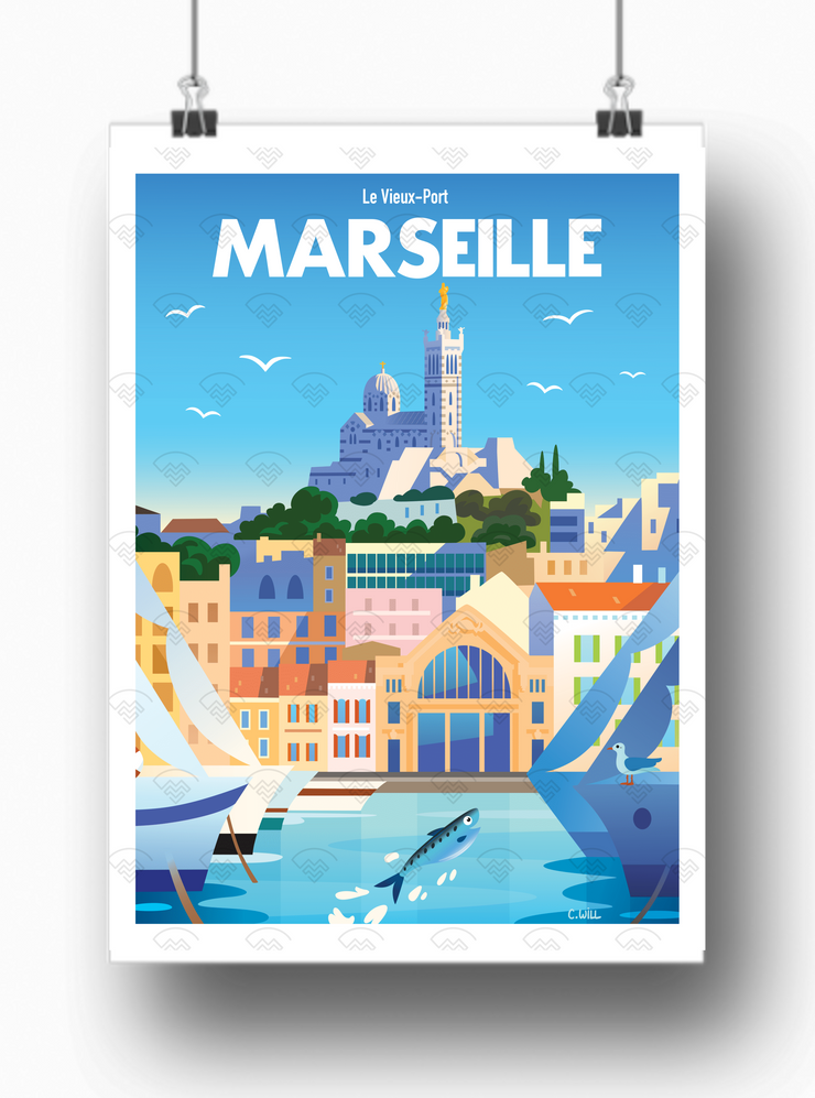 Affiche Marseille - Vieux port par C.WILL
