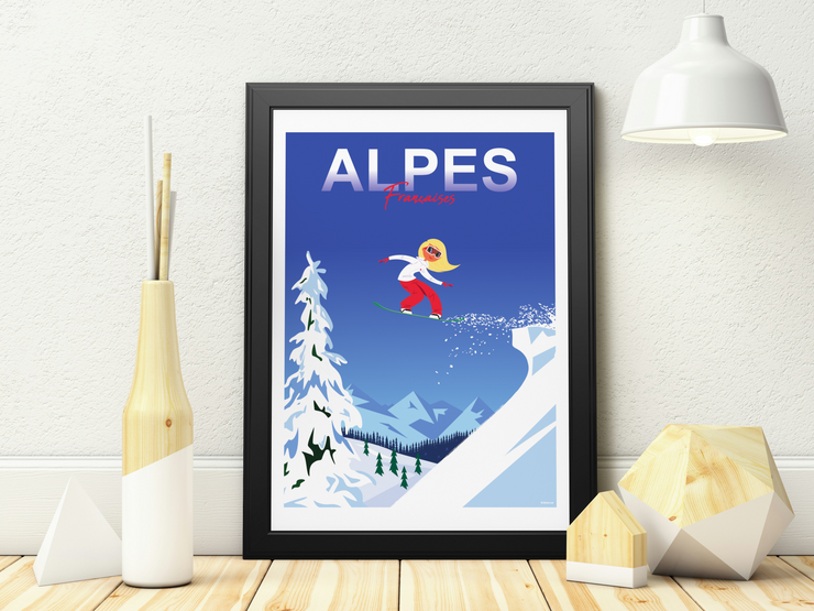 Affiche Alpes Française Surfeuse blonde de Raphael Delerue