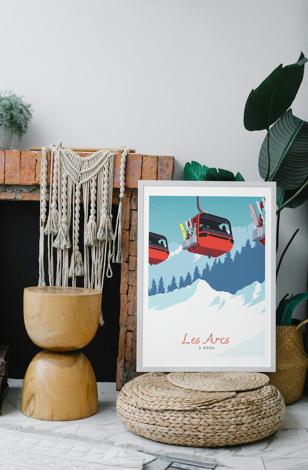 Affiche Les Arcs - Télécabines rouges par Maona