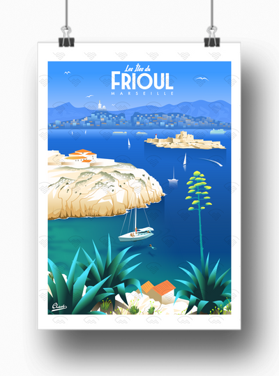 Affiche Marseille - Les îles du Frioul par Damien Clavé / Edition Limitée