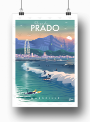 Affiche Marseille - Plage du Prado par Damien Clavé / Edition Limitée