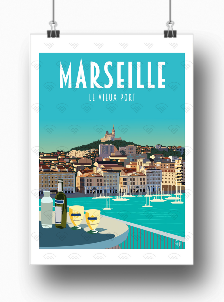 Affiche Marseille - Terrasse Vieux Port