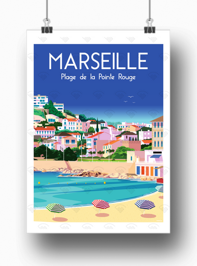 Affiche Marseille - Plage de Pointe Rouge de Raphael Delerue