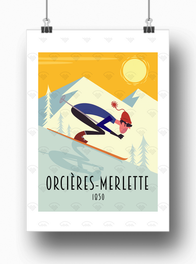Affiche Orcières Merlette par Gary Godel - Le skieur