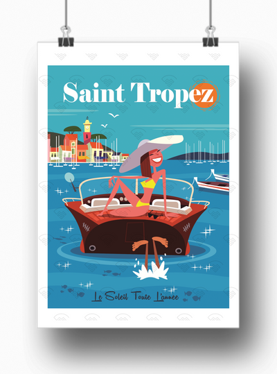 Affiche Saint-Tropez - Femme au chapeau de Gary Godel
