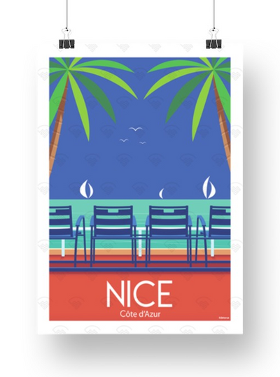 Affiche Nice - Les chaises bleues de Raphael Delerue