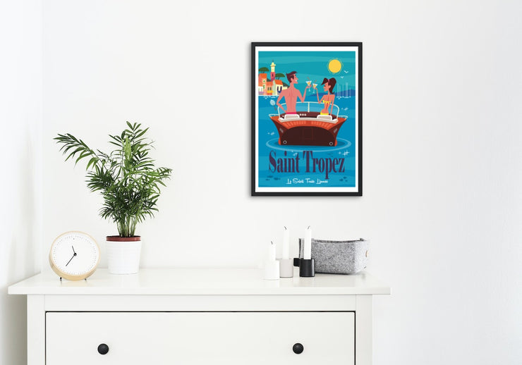 Affiche Saint-Tropez - couple sur un bateau de Gary Godel