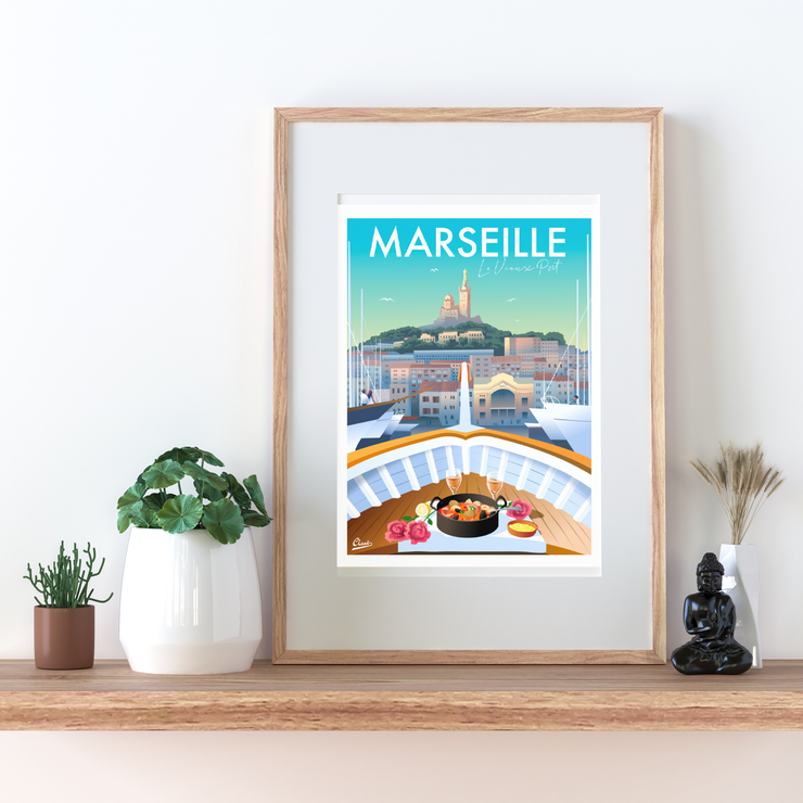 Affiche Marseille - Le vieux-port par Damien Clavé / Edition Limitée