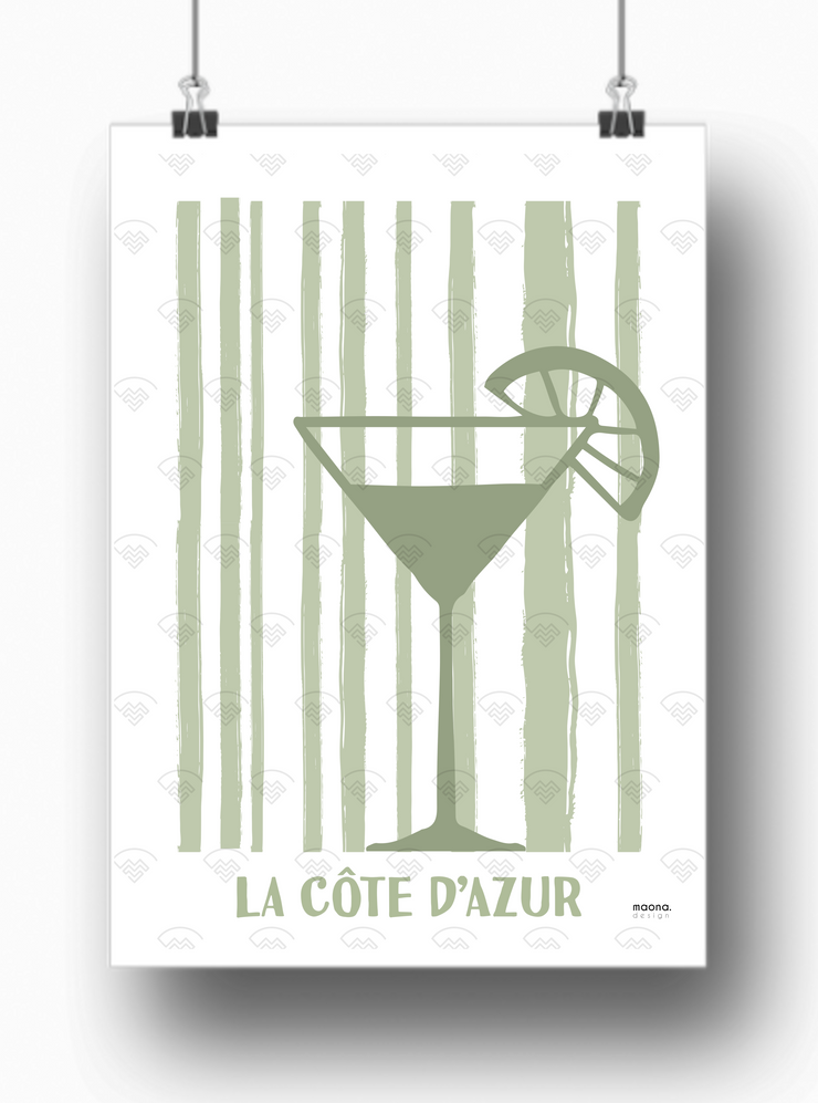 Affiche Côte d'Azur - Verre à pied par Maona Design