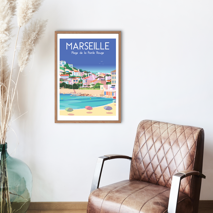 Affiche Marseille - Plage de Pointe Rouge de Raphael Delerue