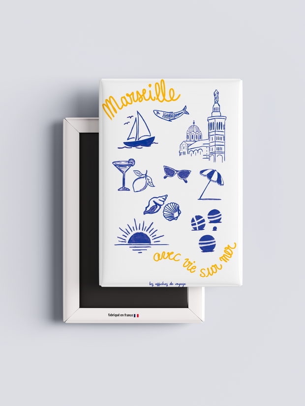 Magnet Marseille avec vie sur mer par Les Affiches de Voyage