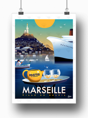 Affiche Marseille - Ville du soleil par Damien Clavé / Edition Limitée