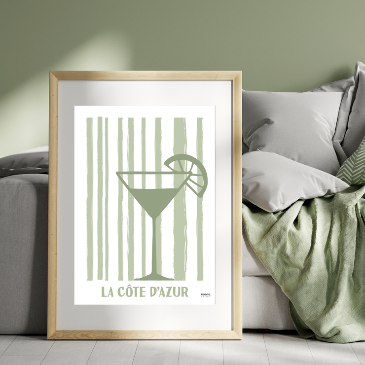 Affiche Côte d'Azur - Verre à pied par Maona Design